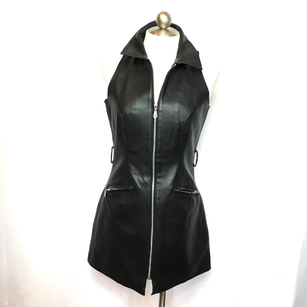 * B B Dakota 90's Y2K Faux Leather zip front mini  Dress Sz 13/14 Vintage